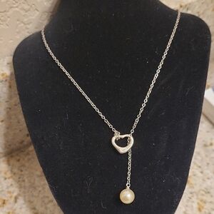 Tiffany & Co Sterling  Silver Heart  and Pearl Pendant Necklace